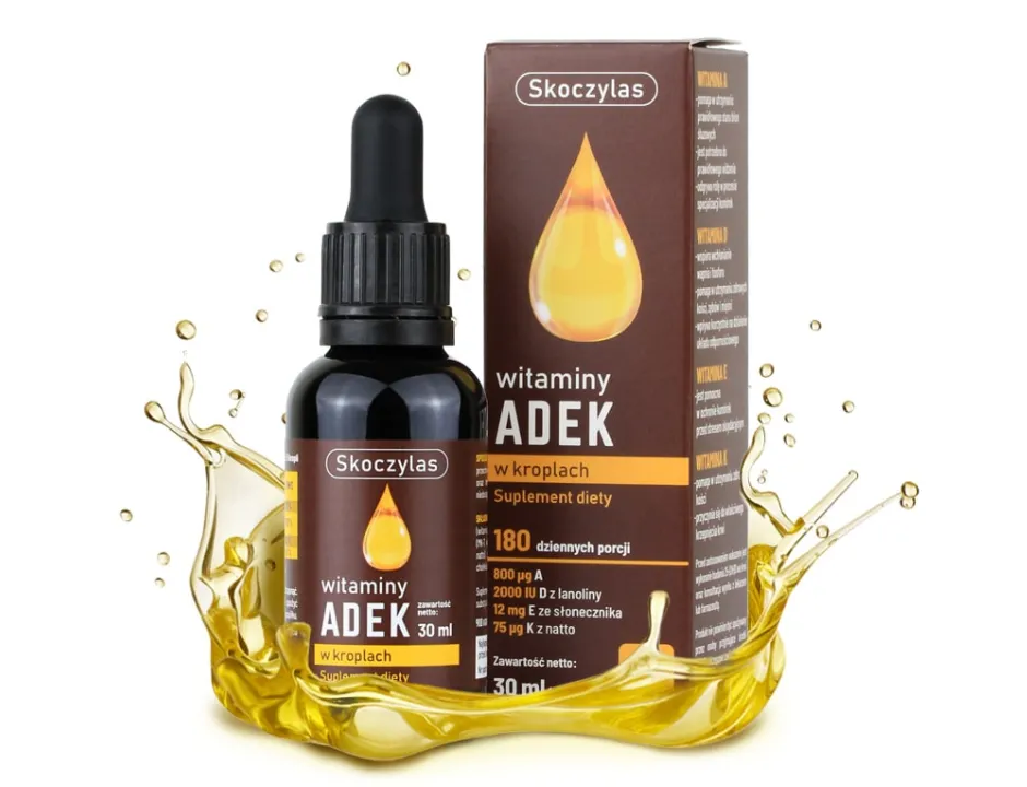Witaminy ADEK krople A D3 E K2 MK7 Skoczylas – 30 ml / 180 dni — miniatura 2