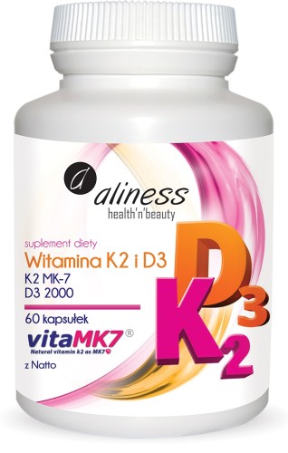 Witamina K2 MK-7 100 µg VitaMK7 + D3 2000 IU Aliness – 60 kaps. — zdjęcie 1