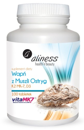 Wapń z muszli ostryg K2 MK-7 VitaMK7 D3 Aliness – 100 tabletek