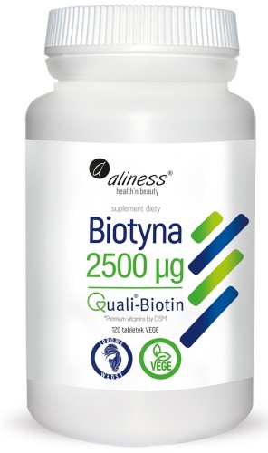 Biotyna 2500 µg QualiBiotin tabletki VEGE Aliness – 120 tabletek — zdjęcie 1