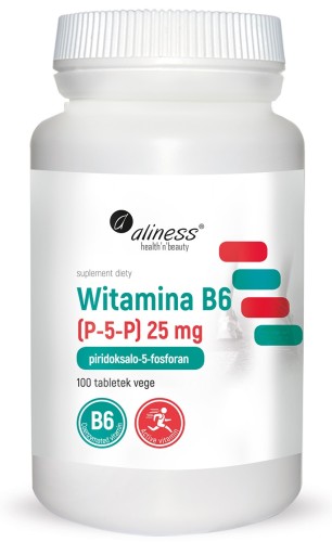 Witamina B6 P-5-P pirydoksalofosforan 25 mg Aliness – 100 tabletek VEGE — zdjęcie 1