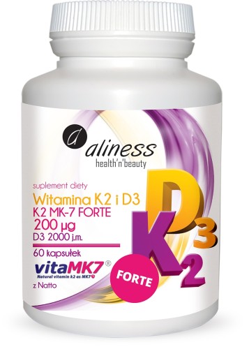 Witamina K2 FORTE MK-7 200 µg VitaMK7 + D3 2000 IU Aliness – 60 kaps.