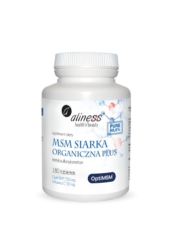 MSM Siarka Organiczna OptiMSM® PLUS 750 mg Aliness – 180 tabletek — zdjęcie 1