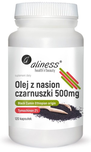Czarnuszka Olej 2% Tymochinon 500 mg – 120 kaps., Etiopia, Długa Kuracja Aliness