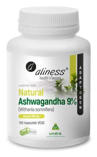 Ashwagandha 555 mg 9% – Witanolidy + Alkaloidy, 100 kaps. VEGE Aliness
