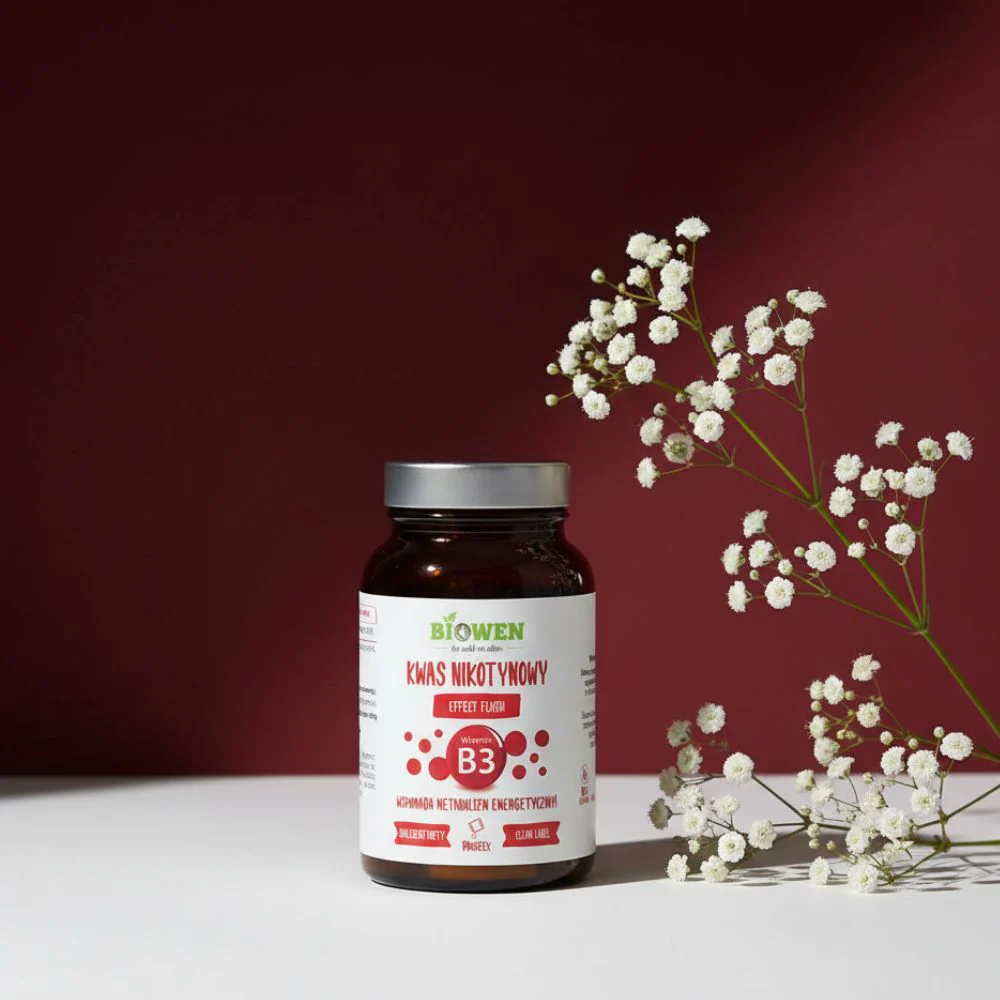 Niacyna B3 Kwas Nikotynowy Biowen 120 g – Proszek, Flush — miniatura 2