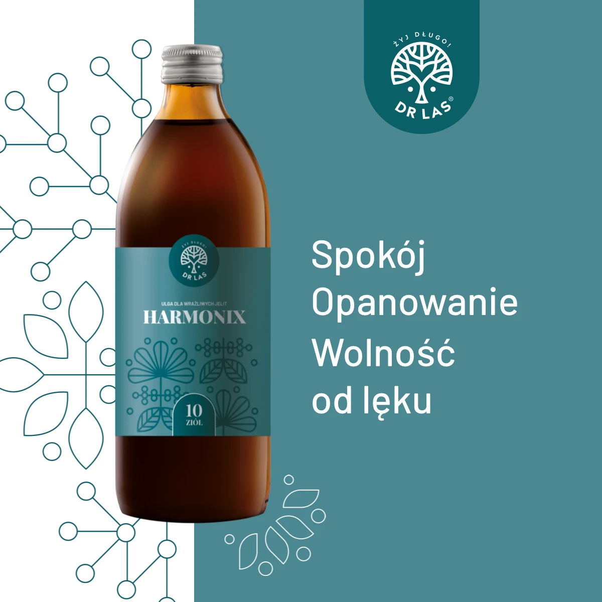 Dr Las HARMONIX® 500 ml – ziołowy suplement na trawienie, wzdęcia, jelita i spokojny sen — miniatura 2