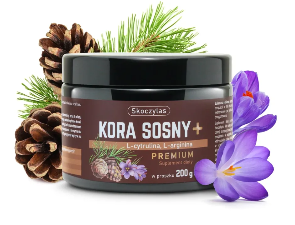 Kora Sosny Premium Skoczylas proszek – L-Cytrulina, L-Arginina, Szafran, Maksymalne Krążenie, Booster Tlenku Azotu, Libido i Witalność — miniatura 2