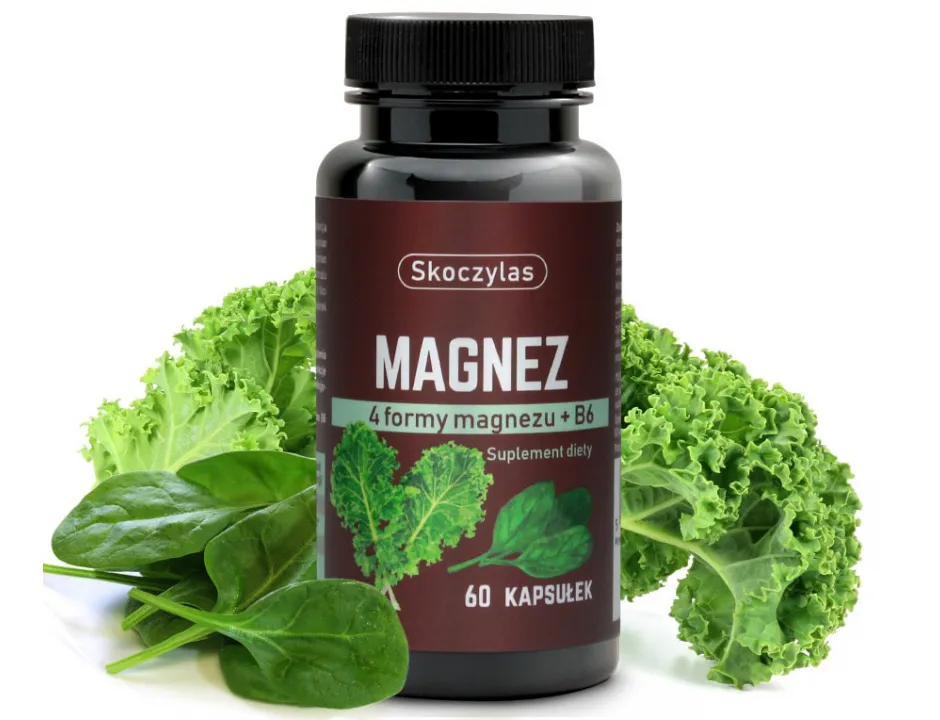 Magnez 4 Formy + Witamina B6, Szpinak i Jarmuż Skoczylas 60 kapsułek – Głęboki Sen, Wyrozumiałość dla Stresu, Ukojenie Nerwów i Regeneracja Mięśni — miniatura 2