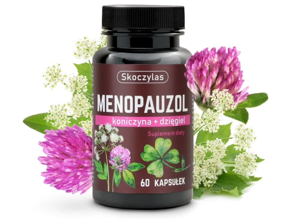 Menopauzol Skoczylas 60 kapsułek – Koniczyna Czerwona, Dzięgiel Chiński, Szyszki Chmielu, Łagodzenie Uderzeń Gorąca, Równowaga Hormonalna i Spokojny Sen — miniatura 2