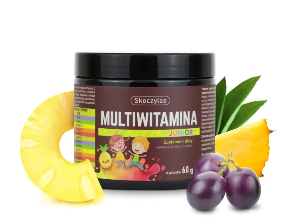 Multiwitamina Junior Skoczylas proszek – Kompleks Witamin dla Dzieci, Liofilizowane Owoce, Silna Odporność, Prawidłowy Wzrost i Formuła Pure Clean Label — miniatura 2