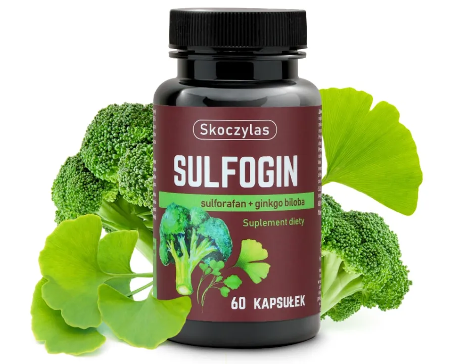 Sulfogin Skoczylas 60 kapsułek – Aktywny Sulforafan (Ekstrakt z Brokuła), Miłorząb Japoński (Ginkgo Biloba), Głęboki Detoks Komórkowy, Bystry Umysł, Pamięć i Formuła Pure Clean Label — miniatura 2