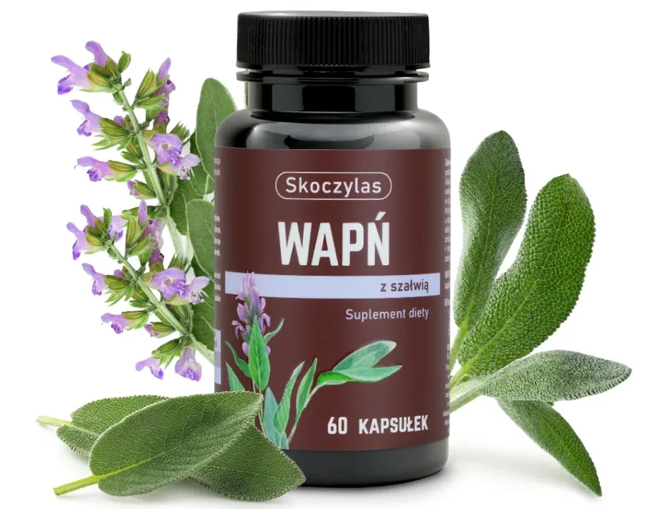 Wapń z Szałwią Skoczylas 60 kapsułek – Wysoko Przyswajalny Wapń, Ekstrakt z Szałwii Lekarskiej, Mocne Kości i Zęby, Komfort w Menopauzie, Redukcja Potliwości i Formuła Pure Clean Label — miniatura 2
