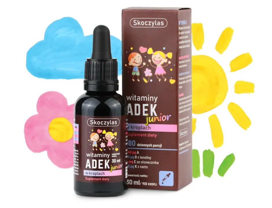 Witaminy ADEK Junior Skoczylas Zdrowy Wzrost i Odporność Dziecka w Kroplach 30 ml — miniatura 2