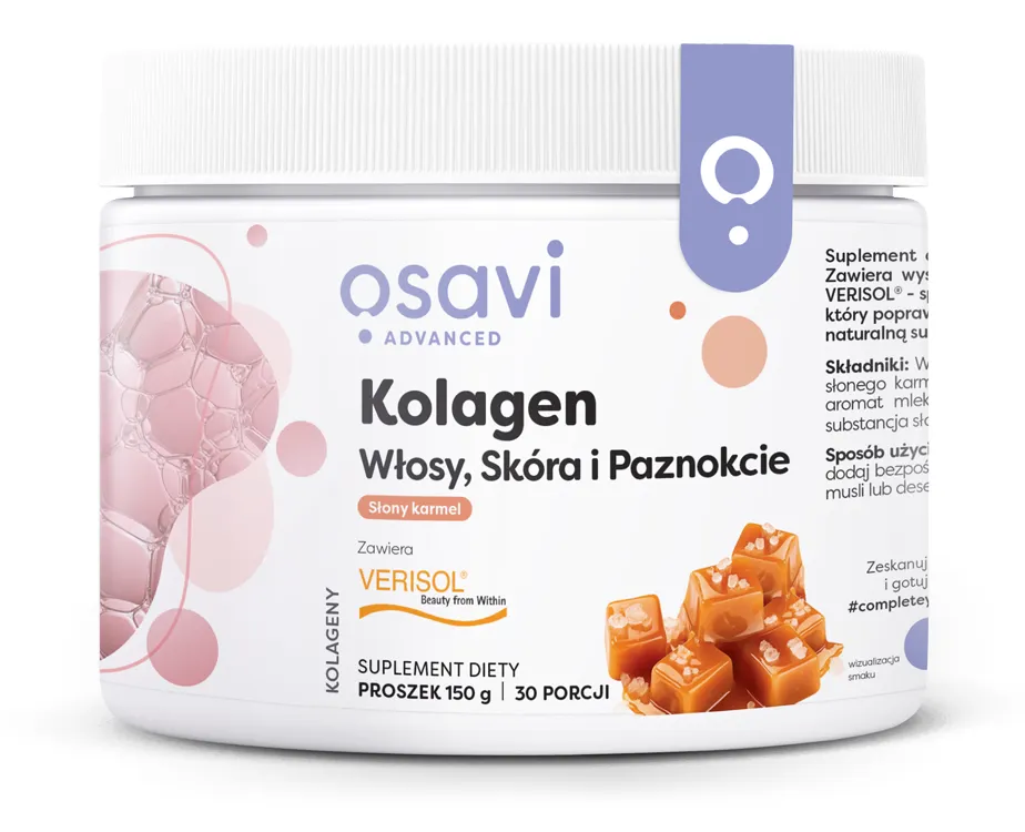 Kolagen Włosy Skóra i Paznokcie Osavi Verisol Słony Karmel Proszek 150 g — zdjęcie 1