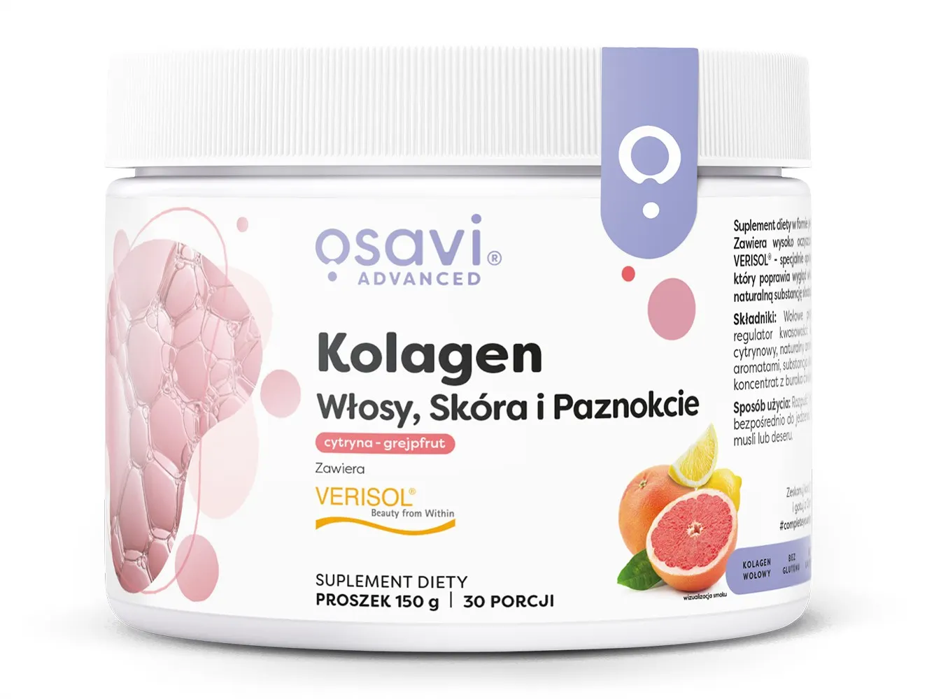 Kolagen Włosy Skóra i Paznokcie Osavi Verisol Cytryna Grejpfrut Proszek 150 g — zdjęcie 1
