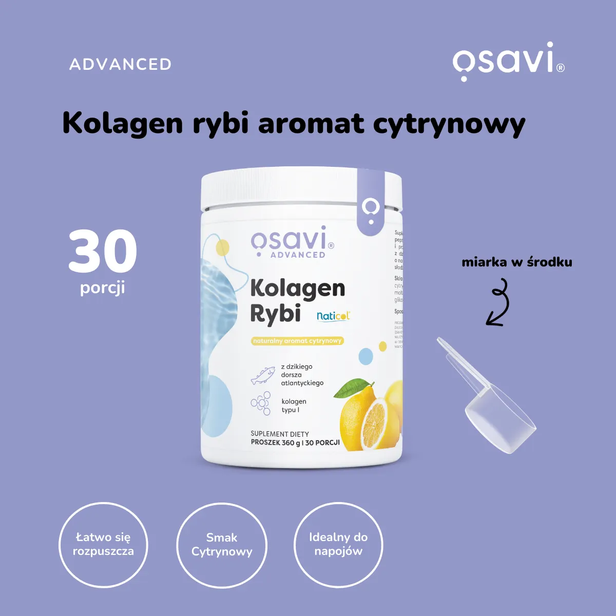 Kolagen Rybi Morski Osavi Anti-Aging Cytryna Proszek 360 g — miniatura 2