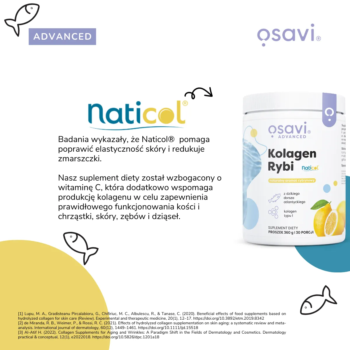 Kolagen Rybi Morski Osavi Anti-Aging Cytryna Proszek 360 g — miniatura 3