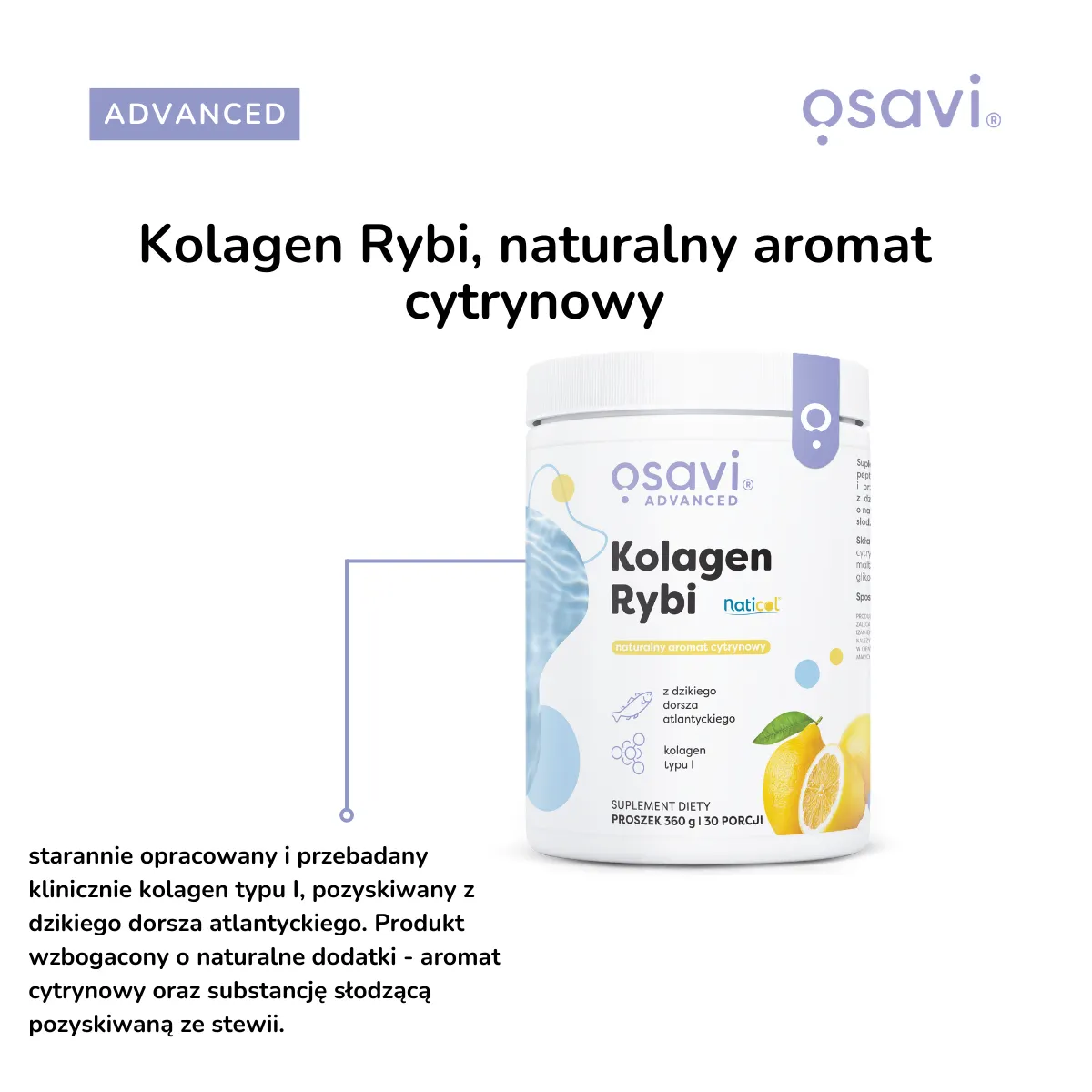 Kolagen Rybi Morski Osavi Anti-Aging Cytryna Proszek 360 g — miniatura 4
