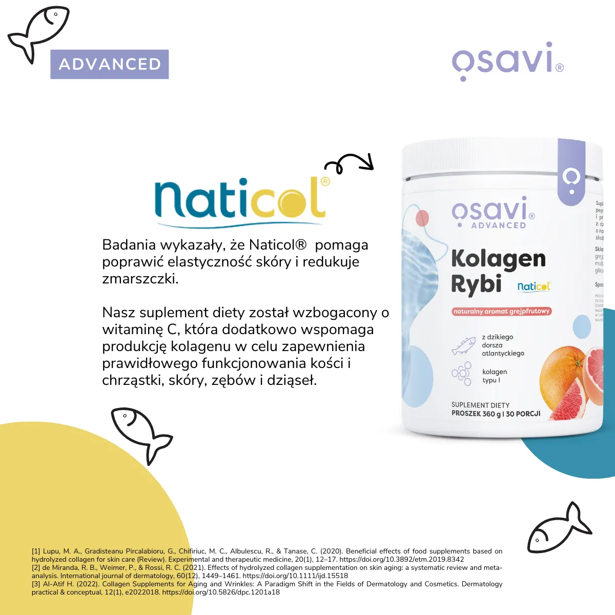 Kolagen Rybi Morski Osavi Anti-Aging Grejpfrut Proszek 360 g — miniatura 3