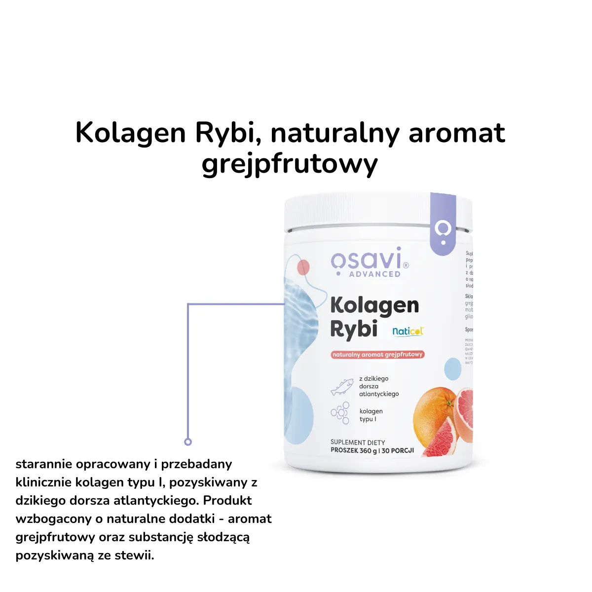 Kolagen Rybi Morski Osavi Anti-Aging Grejpfrut Proszek 360 g — miniatura 4