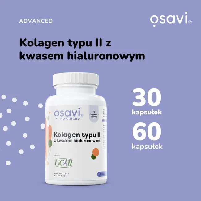 Kolagen Typu II z Kwasem Hialuronowym Osavi Stawy Kości Kapsułki 30 szt — miniatura 2