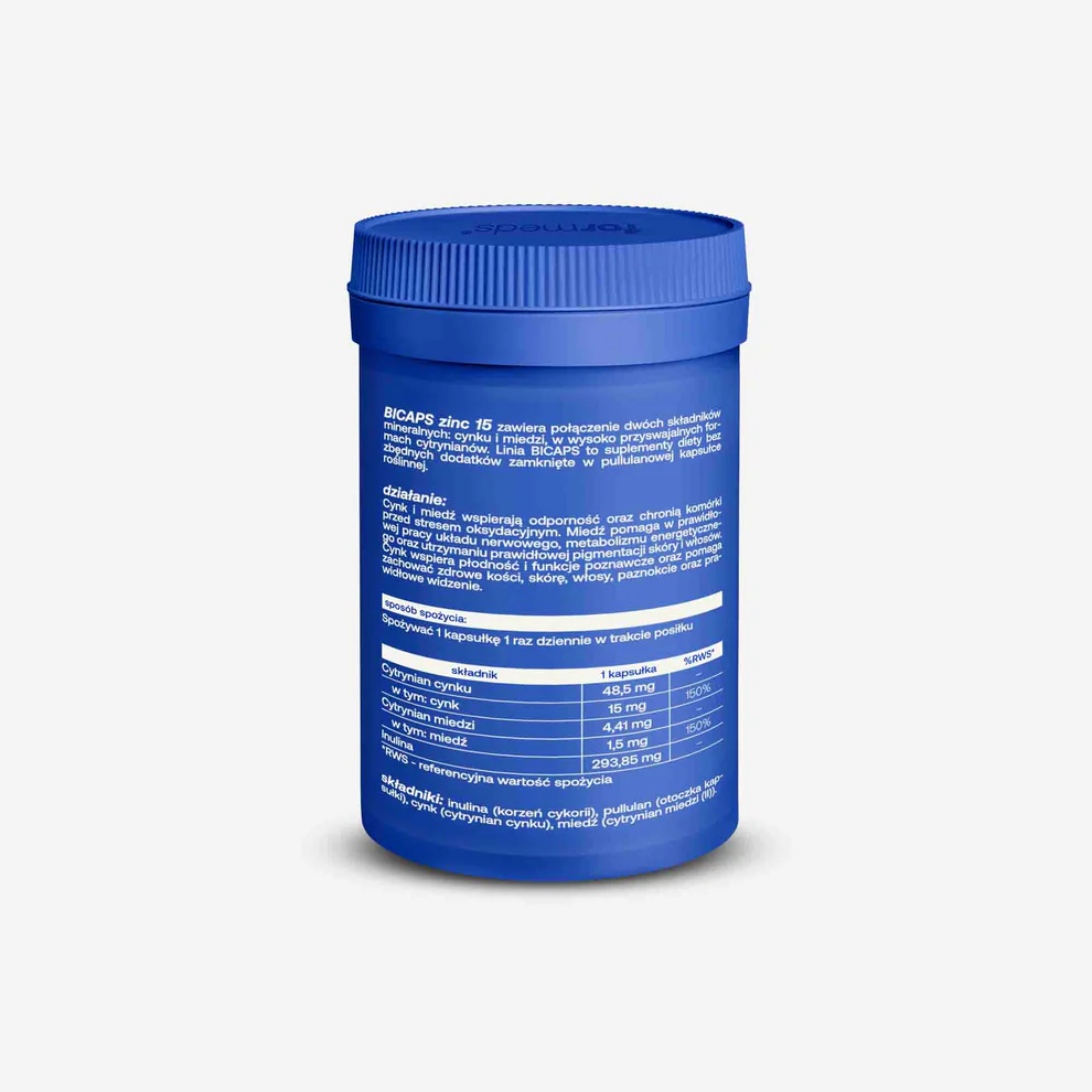 BICAPS ZINC 15 - Cytrynian Cynku 15 mg + Miedź 1,5 mg - 60 kapsułek - ForMeds — miniatura 3