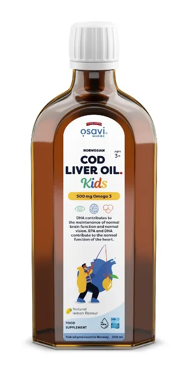 Tran Norweski dla Dzieci Osavi Odporność Mózg Płyn Bez Cukru 250 ml