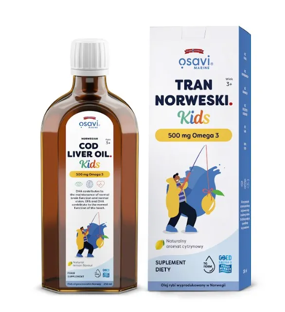 Tran Norweski dla Dzieci Osavi Odporność Mózg Płyn Bez Cukru 250 ml — miniatura 2