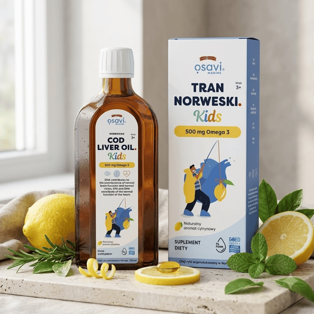 Tran Norweski dla Dzieci Osavi Odporność Mózg Płyn Bez Cukru 250 ml — miniatura 4