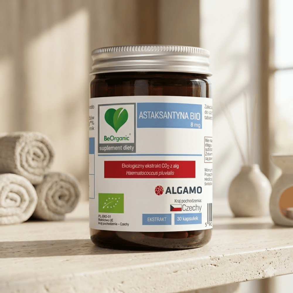 Astaksantyna BIO 8 mg BeOrganic Oczy Skóra Antyoksydant Kapsułki Bez Cukru 30 szt. — miniatura 2
