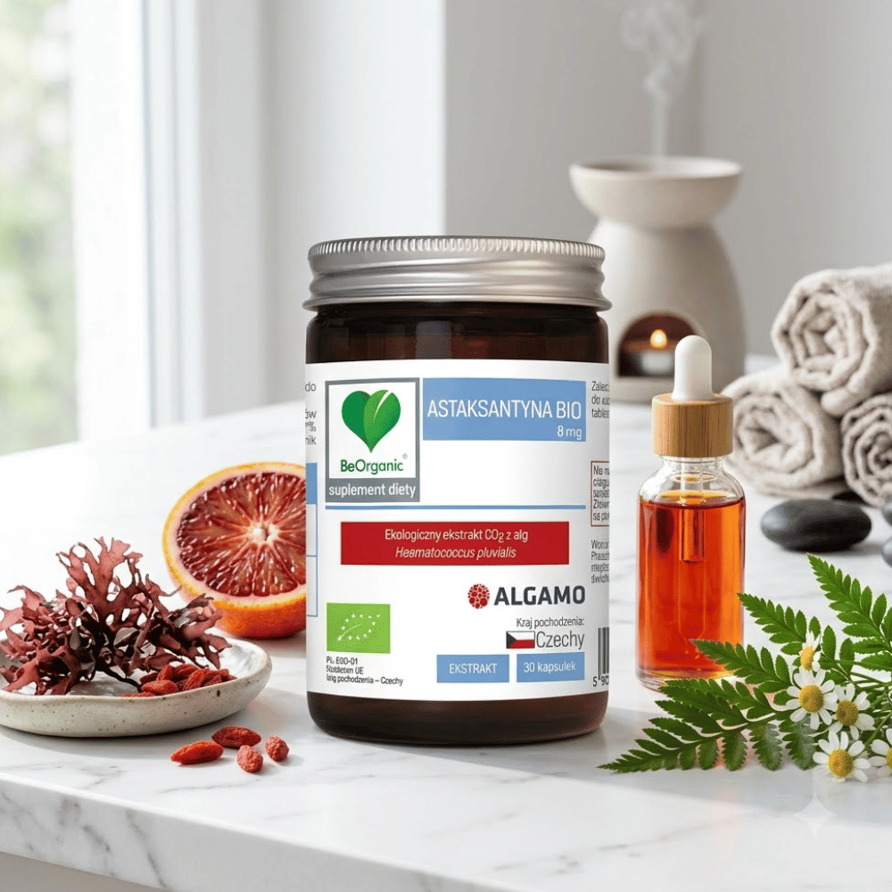 Astaksantyna BIO 8 mg BeOrganic Oczy Skóra Antyoksydant Kapsułki Bez Cukru 30 szt. — miniatura 3