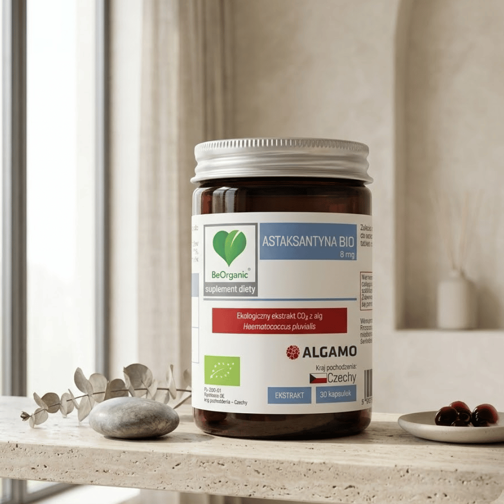 Astaksantyna BIO 8 mg BeOrganic Oczy Skóra Antyoksydant Kapsułki Bez Cukru 30 szt. — miniatura 4