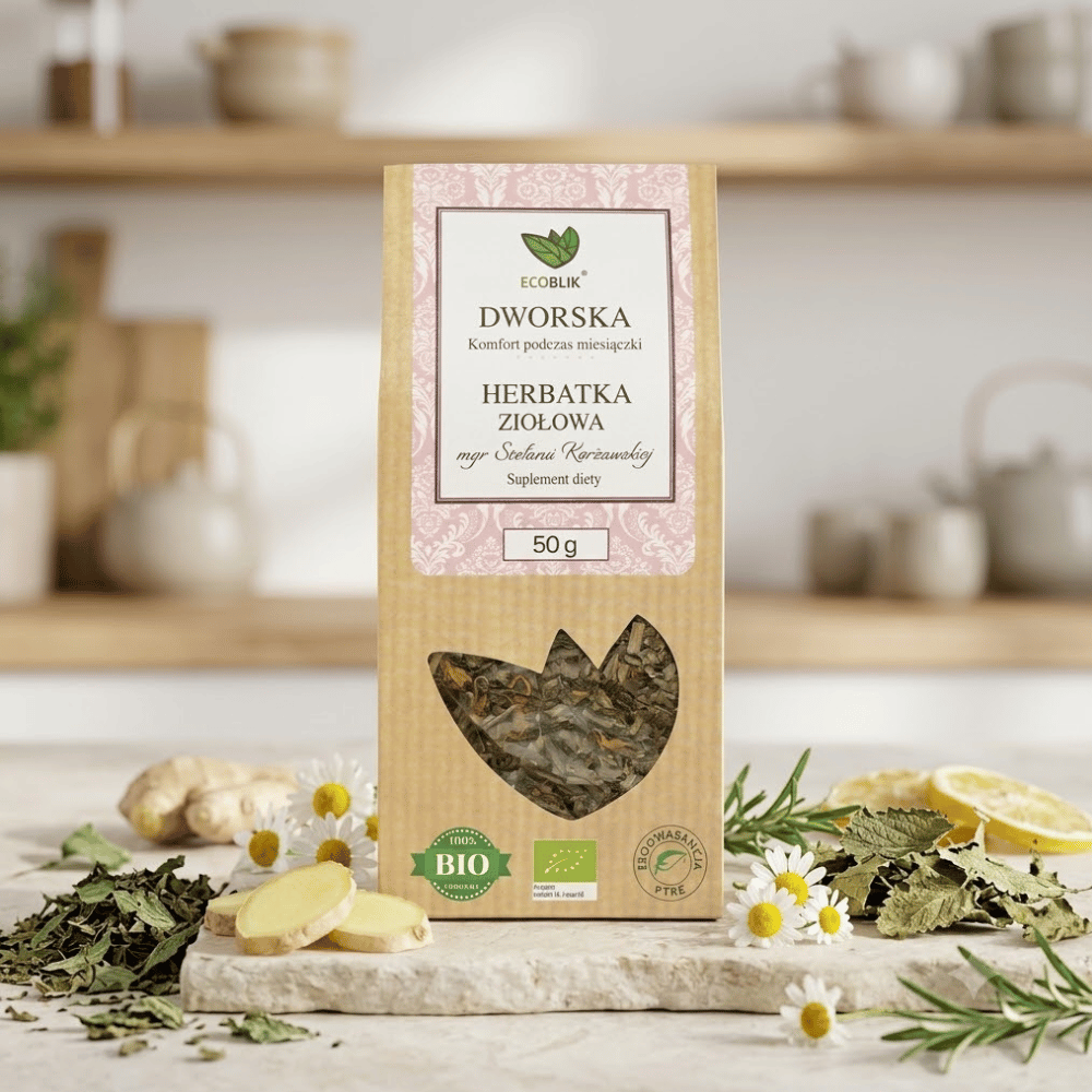 Herbatka Dworska BIO – Kobieca Harmonia, Cera i Komfort Miesiączkowy (50g) | EcoBlik — miniatura 3