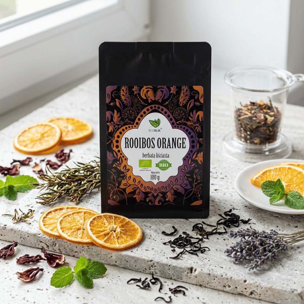 Herbata Rooibos Orange BIO – Ekologiczna, Bez Kofeiny, z Nutą Pomarańczy (100g) | EcoBlik — miniatura 3