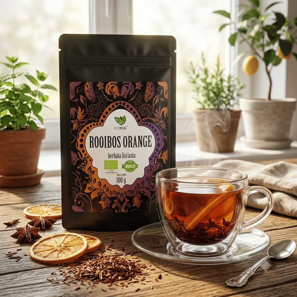 Herbata Rooibos Orange BIO – Ekologiczna, Bez Kofeiny, z Nutą Pomarańczy (100g) | EcoBlik — miniatura 4