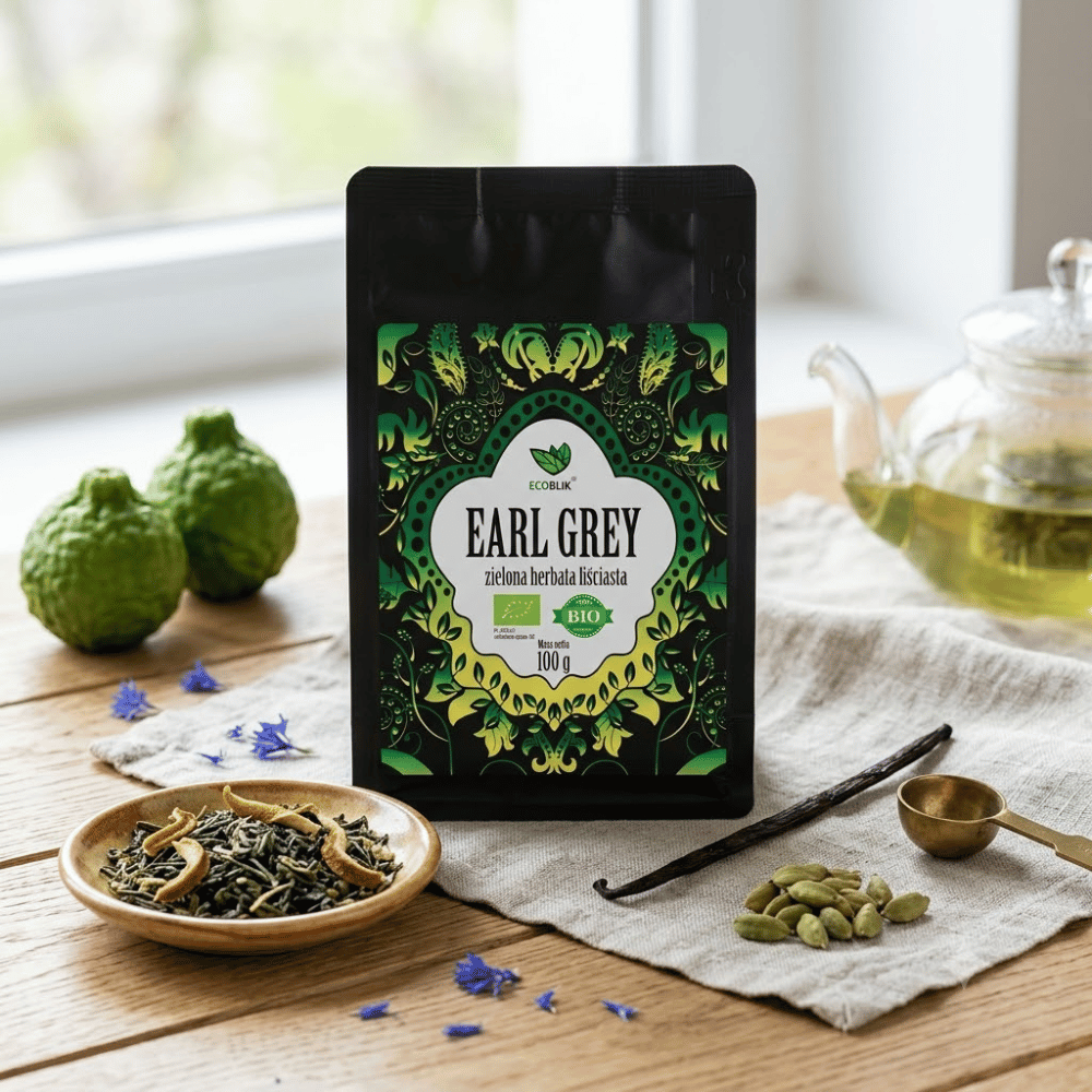 Herbata Zielona Earl Grey BIO – Oczyszczanie, Energia i Przyspieszony Metabolizm (100g) | EcoBlik — miniatura 3