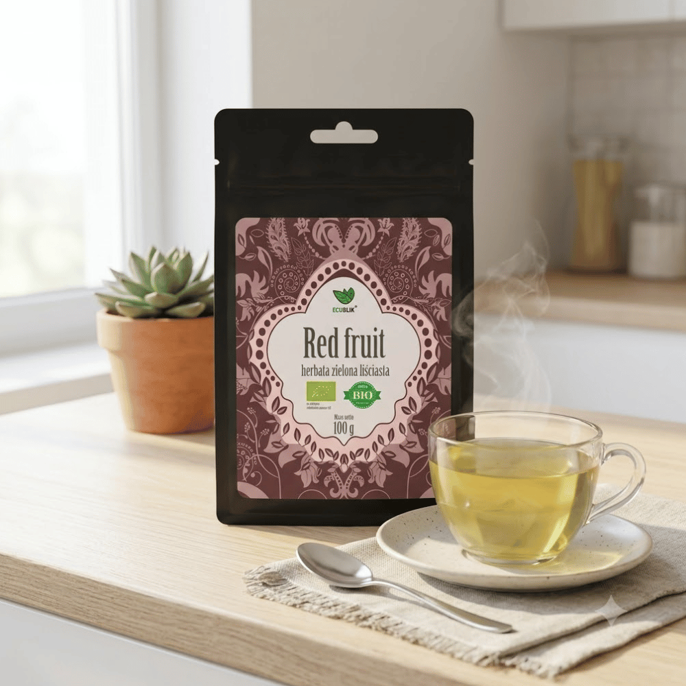 Herbata Zielona Red Fruit BIO – Witaminowe Wsparcie, Metabolizm i Antyoksydanty (100g) | EcoBlik — miniatura 2