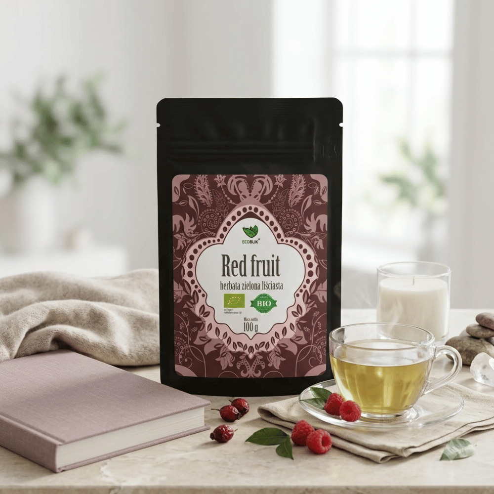 Herbata Zielona Red Fruit BIO – Witaminowe Wsparcie, Metabolizm i Antyoksydanty (100g) | EcoBlik — miniatura 5