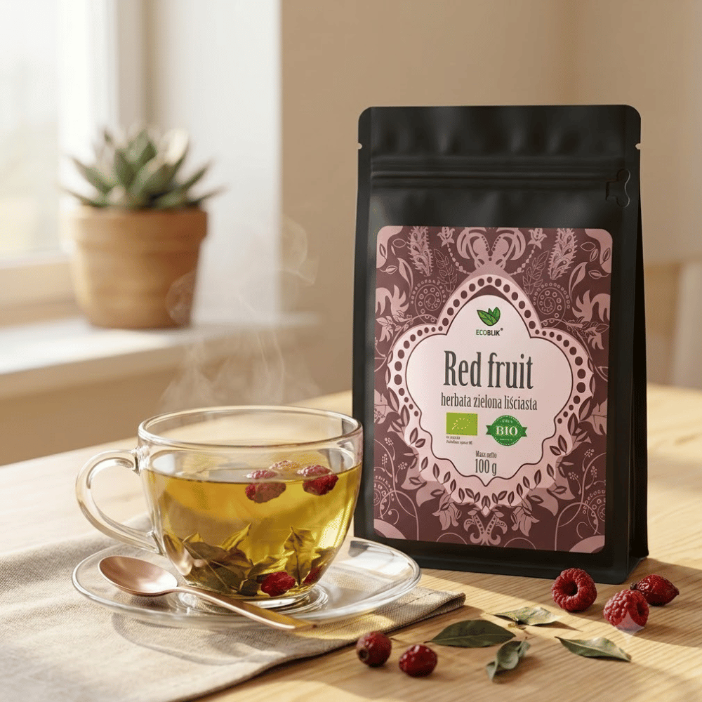 Herbata Zielona Red Fruit BIO – Witaminowe Wsparcie, Metabolizm i Antyoksydanty (100g) | EcoBlik — miniatura 4