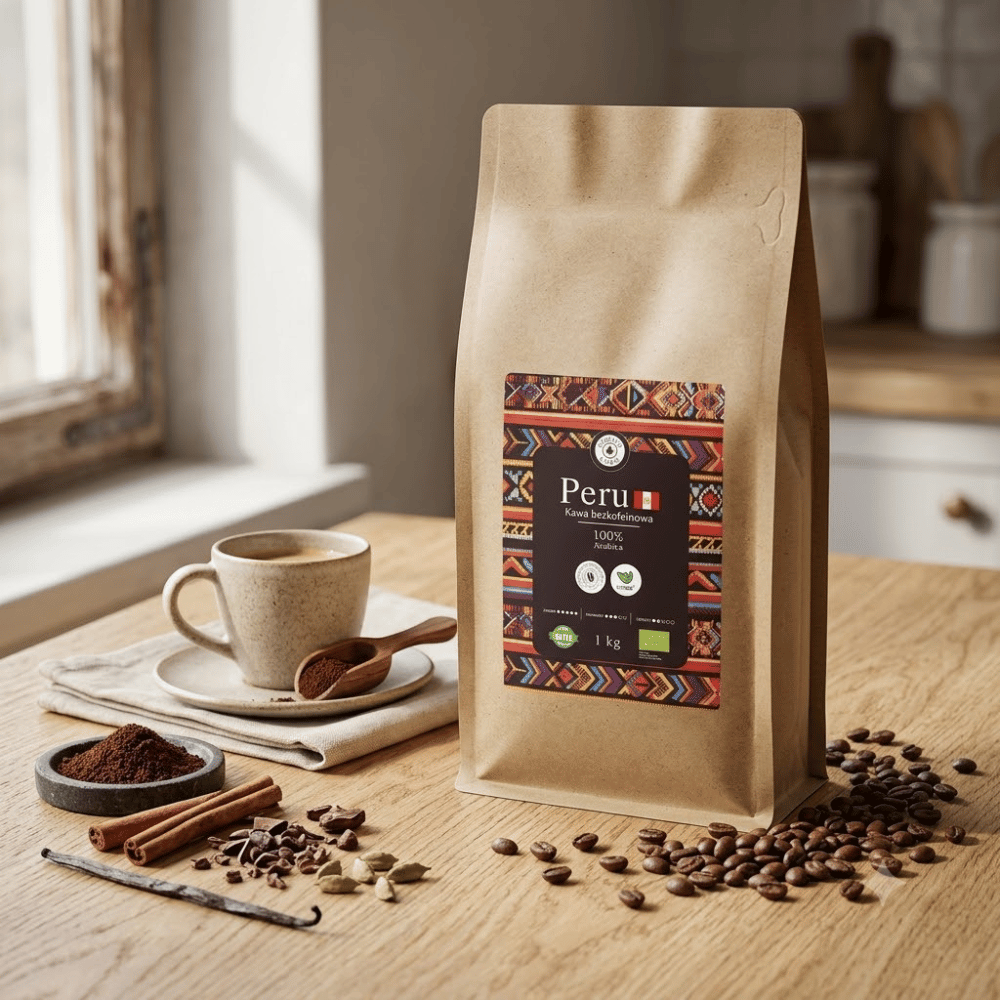 Kawa Ziarnista Arabica Peru BEZKOFEINOWA BIO – Spokój, Głęboki Smak i Regeneracja 1 kg EcoBlik — miniatura 3
