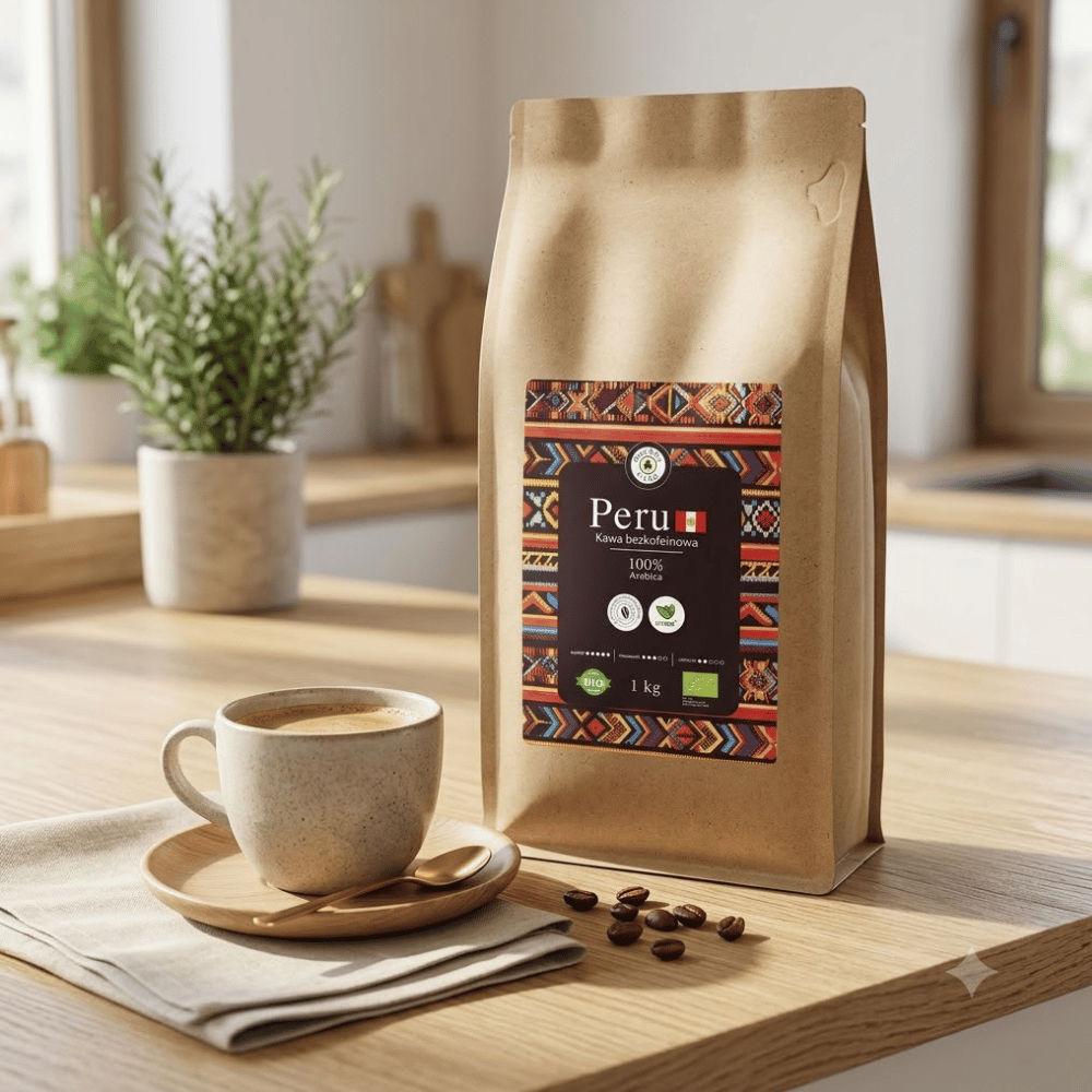Kawa Ziarnista Arabica Peru BEZKOFEINOWA BIO – Spokój, Głęboki Smak i Regeneracja 1 kg EcoBlik — miniatura 2