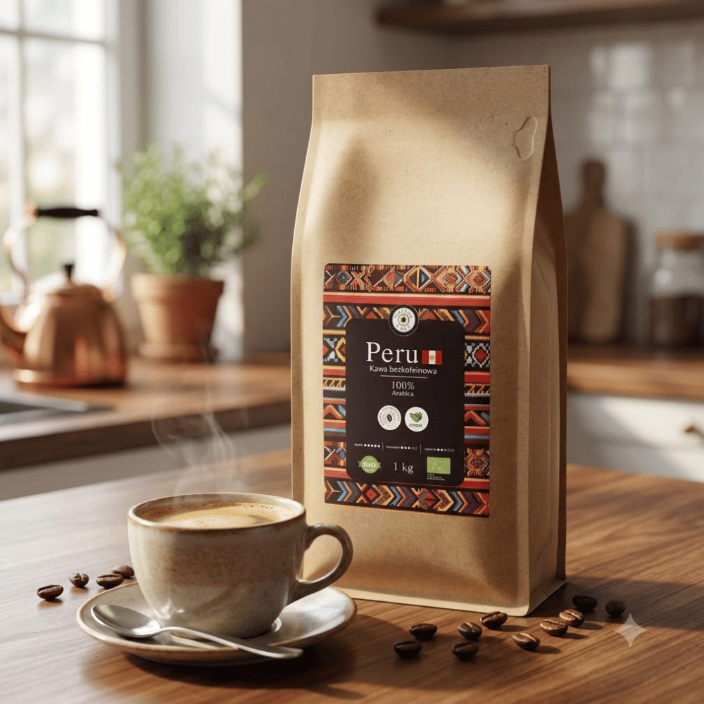 Kawa Ziarnista Arabica Peru BEZKOFEINOWA BIO – Spokój, Głęboki Smak i Regeneracja 1 kg EcoBlik — miniatura 4