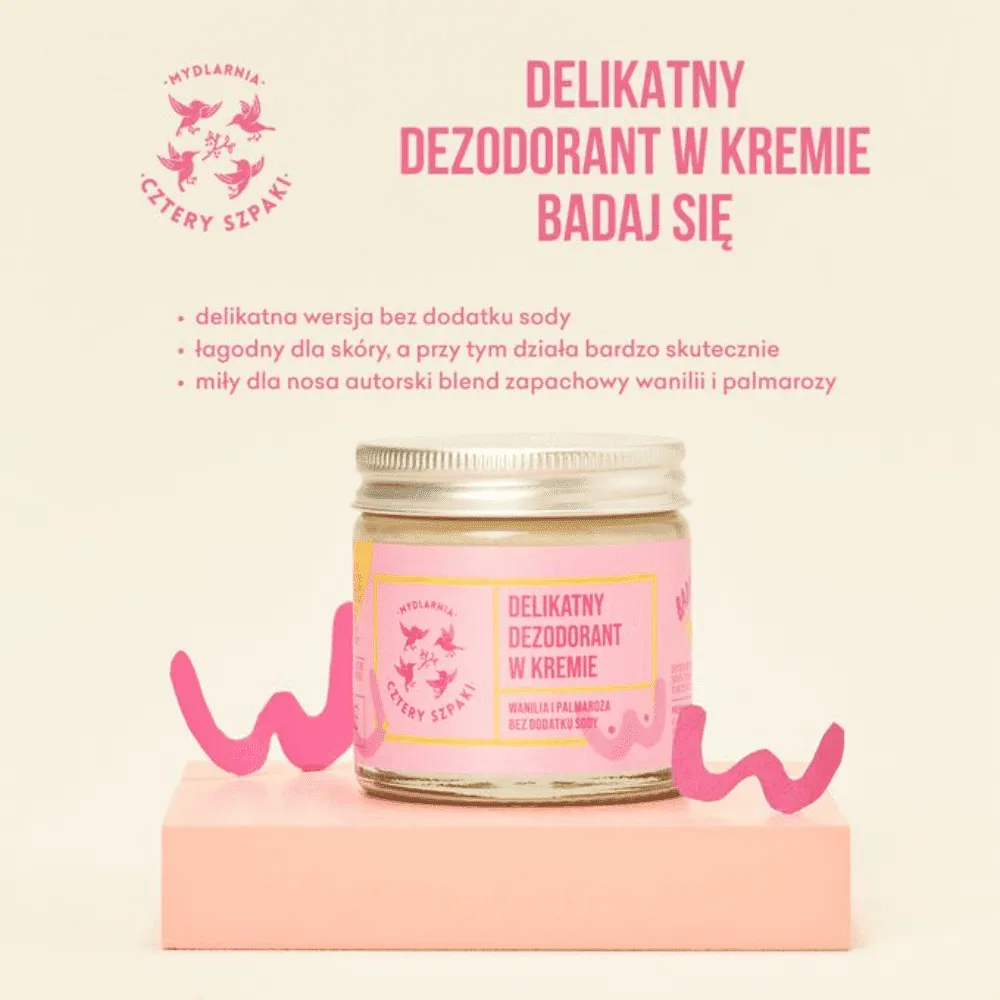 4 Szpaki - Delikatny dezodorant w kremie bez dodatku sody  "Badaj się" Wanilia i Palmaroza — miniatura 4