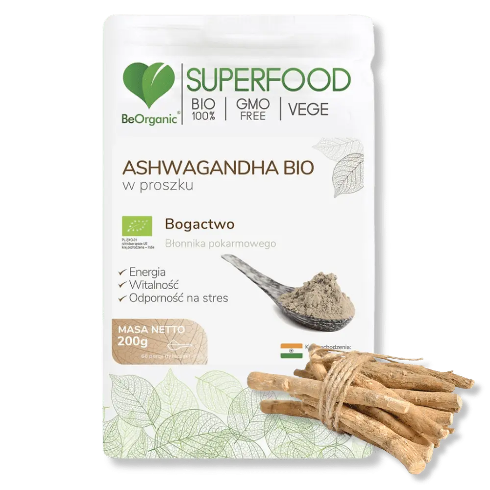 Ashwagandha BIO BeOrganic w proszku – naturalny adaptogen dla Twojego spokoju — miniatura 4