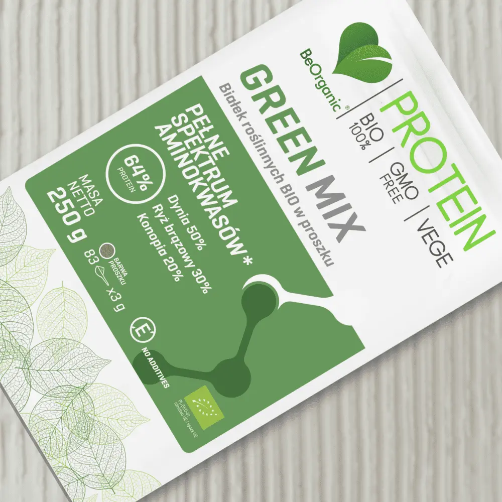 BeOrganic Green MIX białek roślinnych BIO w proszku 250g — miniatura 3