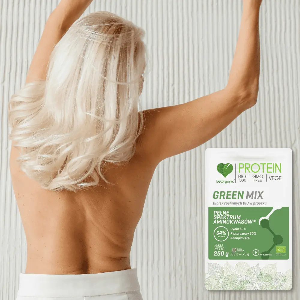 BeOrganic Green MIX białek roślinnych BIO w proszku 250g — miniatura 4