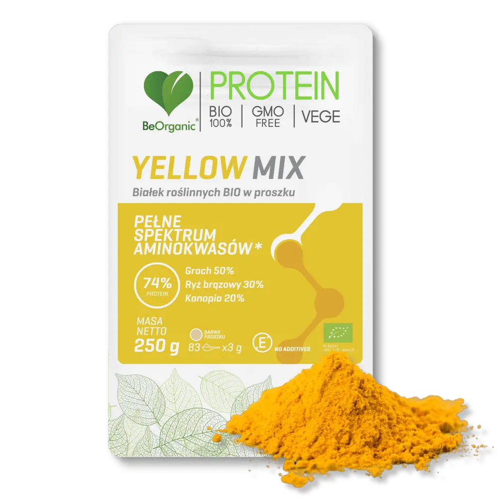 BeOrganic Yellow MIX białek roślinnych BIO w proszku 250g — miniatura 2