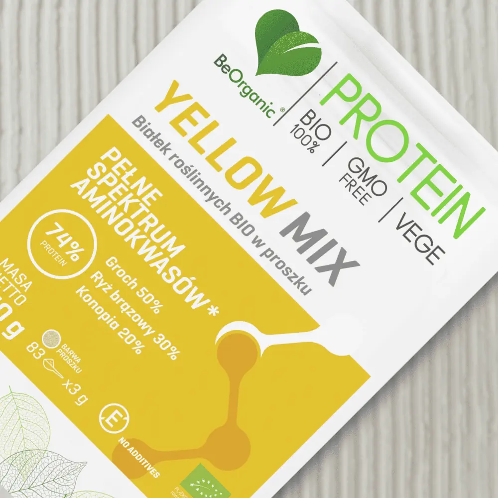 BeOrganic Yellow MIX białek roślinnych BIO w proszku 250g — miniatura 4