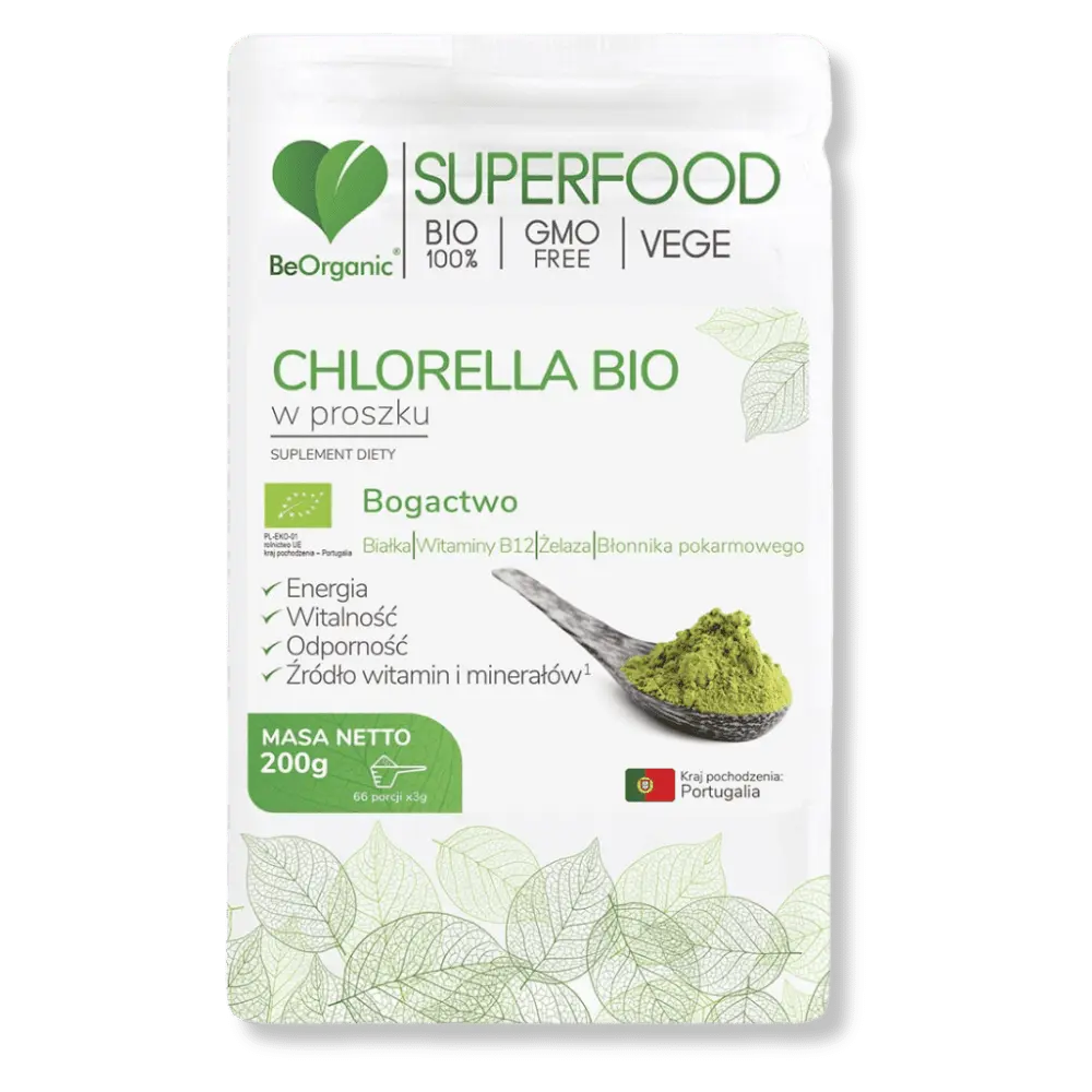 Chlorella BIO w proszku BeOrganic – zielona energia dla Twojego organizmu Chlorella BIO w proszku 200g od Medicaline — zdjęcie 1